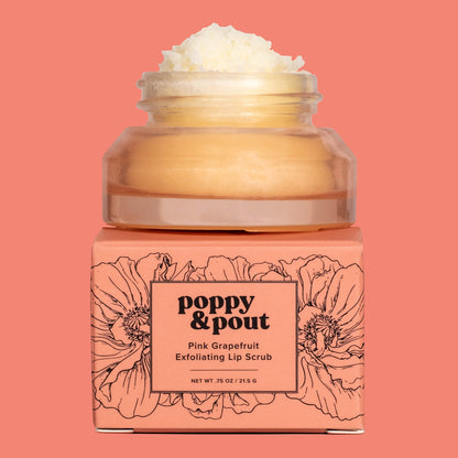 poppy and pout flower powered lip scrub made with a clean combination of natural ingredients