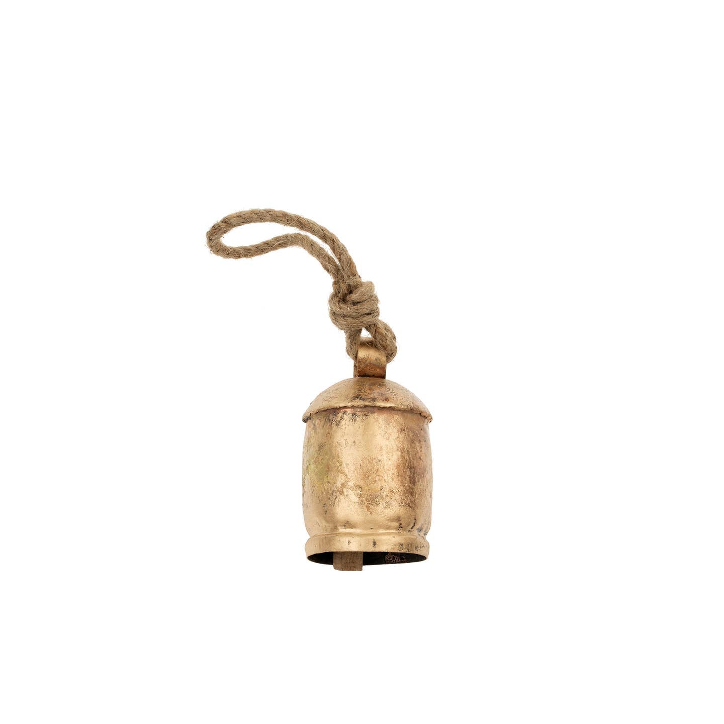 Handmade, up-cycled iron and copper Indian cowbells with mango wood clappers tied on natural jute rope. Bell making is a traditional Indian art form passed down for generations.