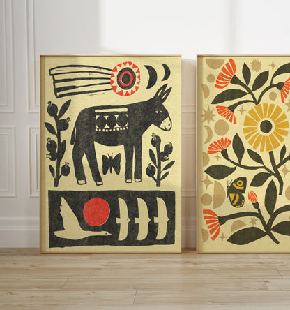 Donkey Linocut print by Anisa Makhoul