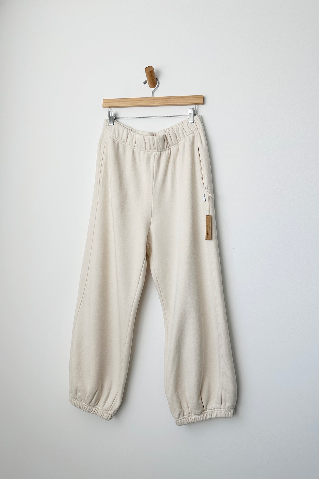 le bon shoppe french terry balloon pant in white made from 100% cotton 