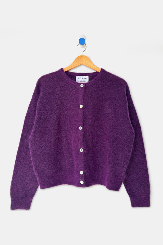 Cozy and classic, the Ayla Mohair Cardigan is a soft, textured take on the Leila Cardigan. Maintaining a relaxed fit, crew neckline, and functional shell button front, it is crafted from a brushed mohair-wool blend for an extra cozy feel without the itch