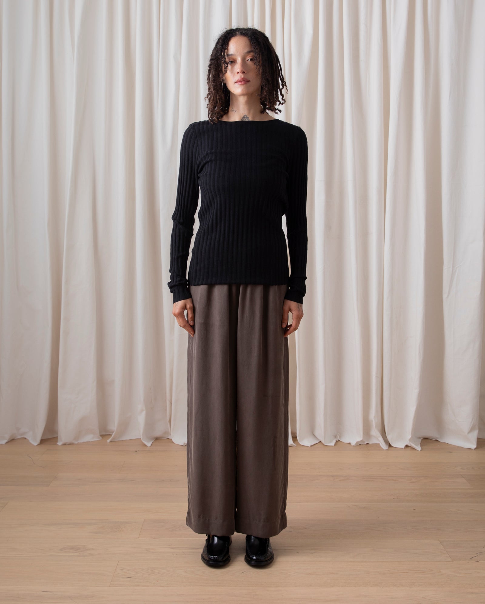 Ali Golden Ribbed LS Shirt Black
