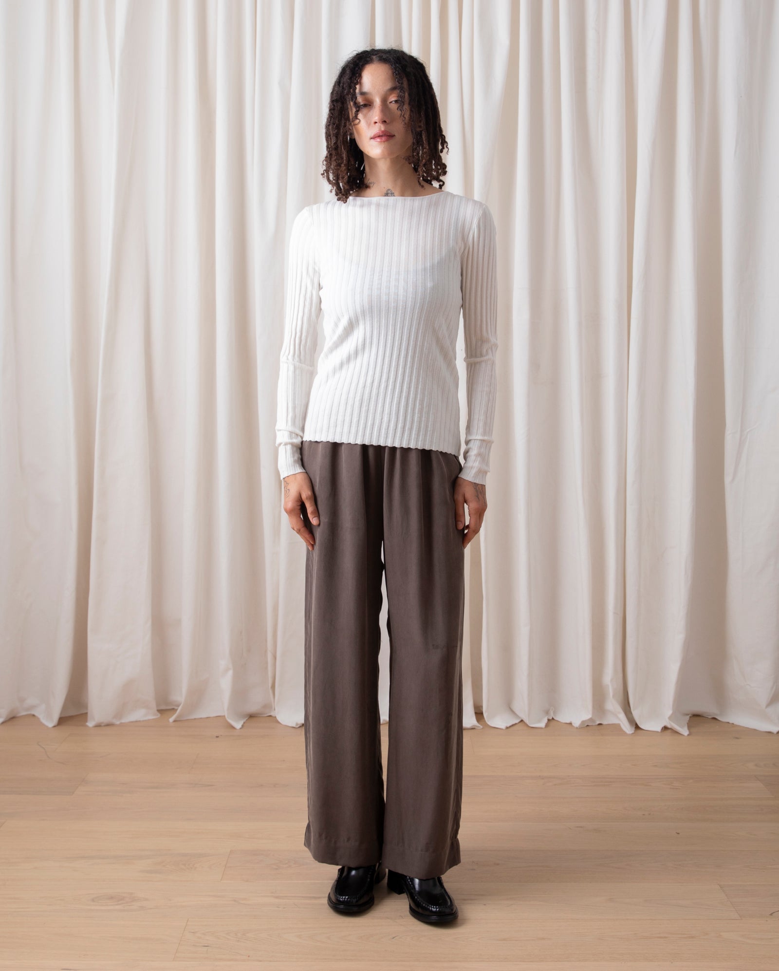 Ali Golden Ribbed LS Shirt Bone

