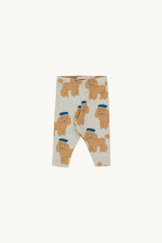 Light grey leggings with a brown poodle print and elasticized waistband. Crafted from soft pima cotton for maximum comfort. Made in Portugal.