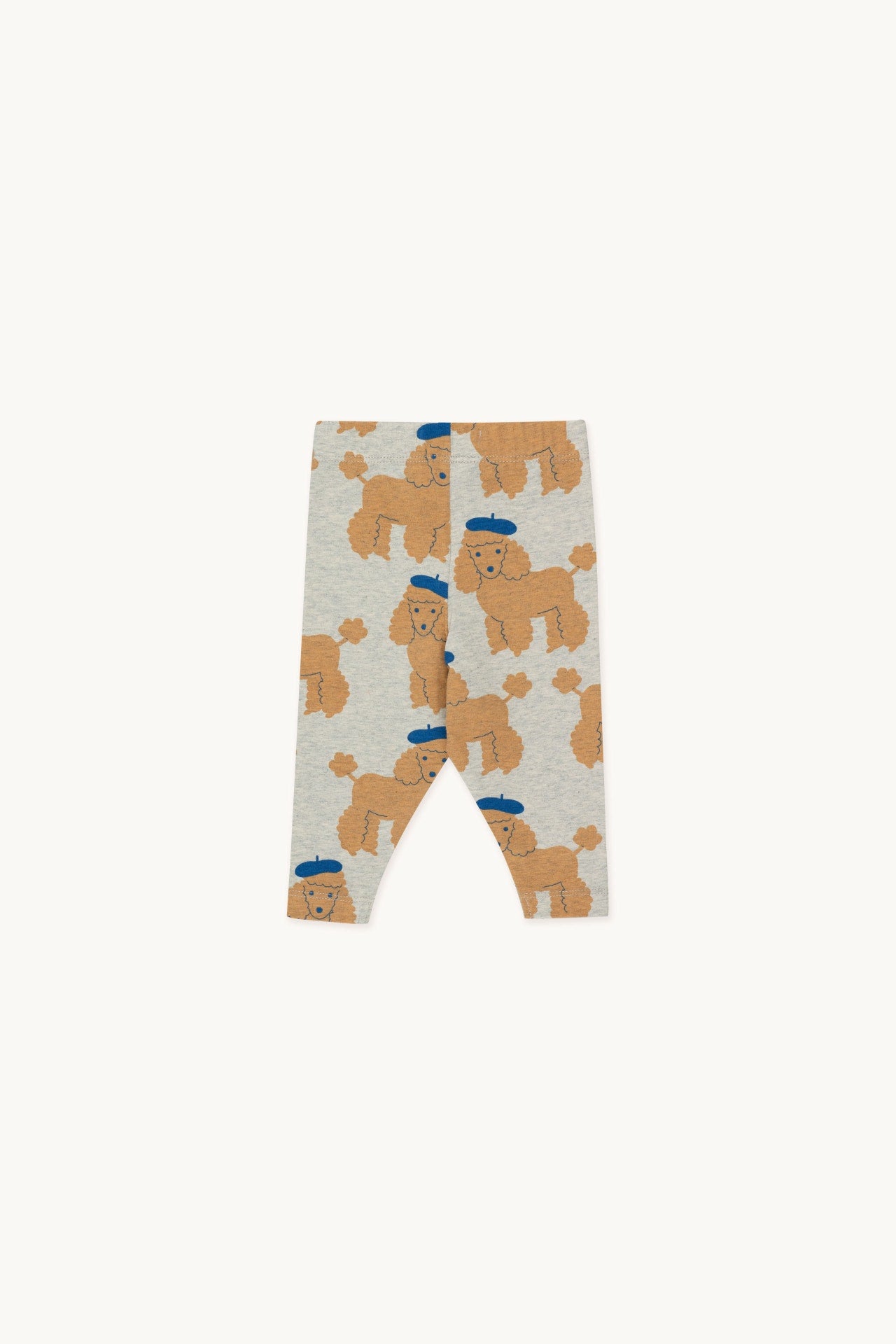 Light grey leggings with a brown poodle print and elasticized waistband. Crafted from soft pima cotton for maximum comfort. Made in Portugal.
