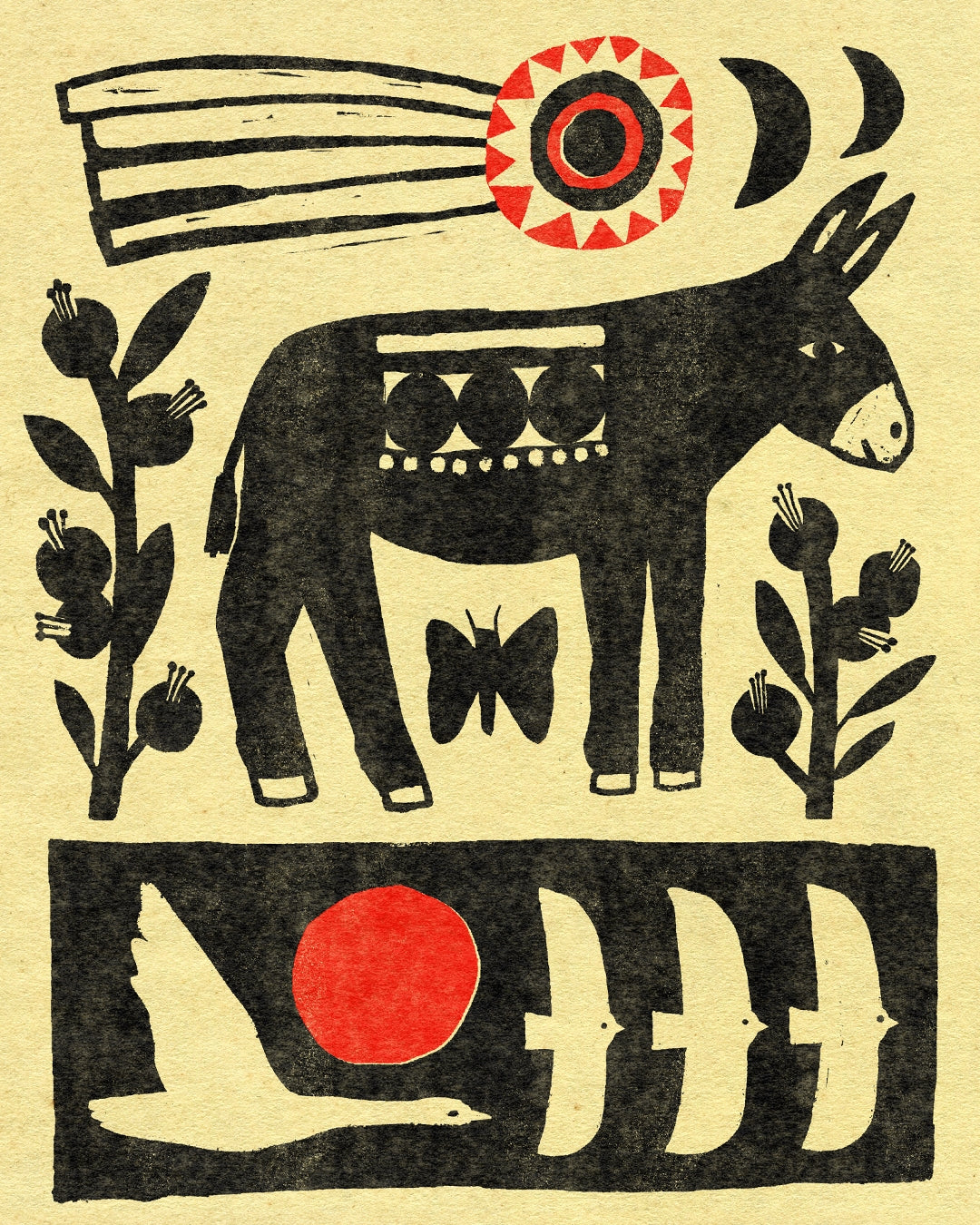 Donkey Linocut print by Anisa Makhoul
