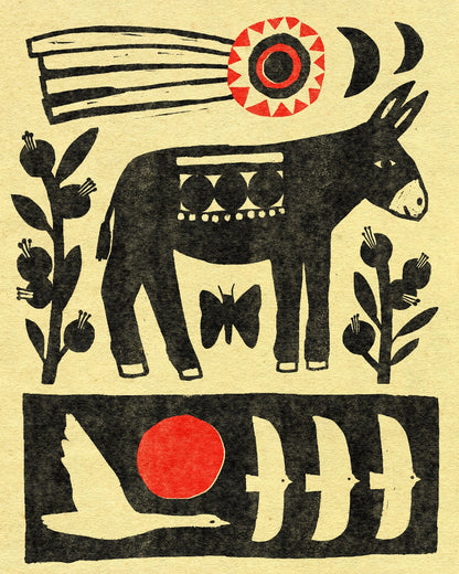 Donkey Linocut print by Anisa Makhoul