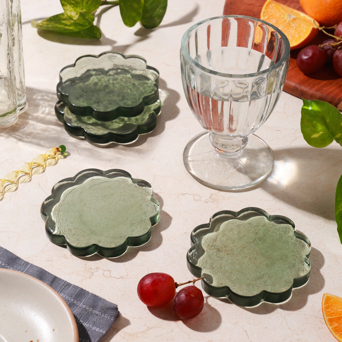 Glass Daisy Coaster Set