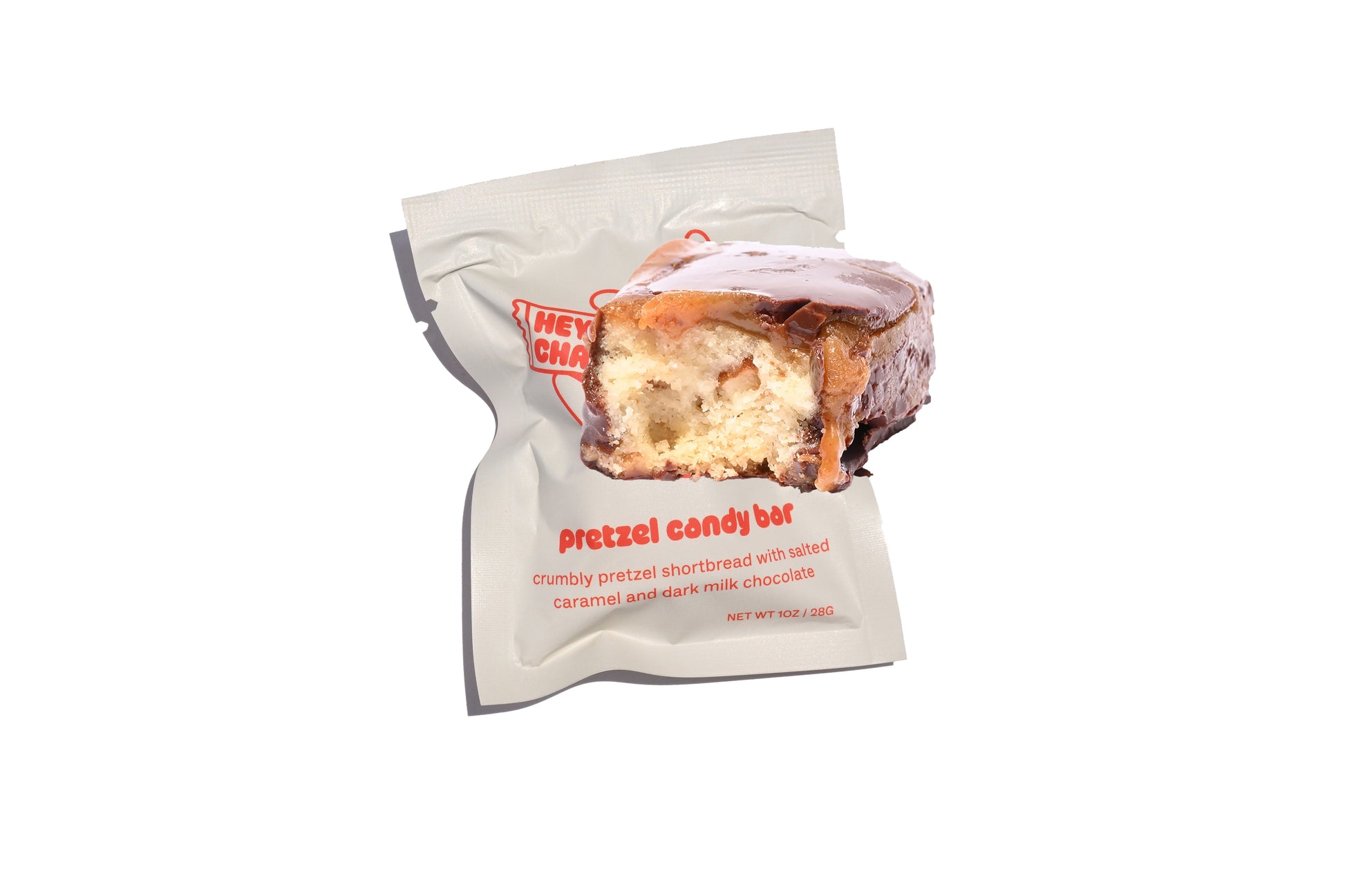 hey champ pretzel candy bar / pretzel shortbread with salted caramel and dark milk chocolate