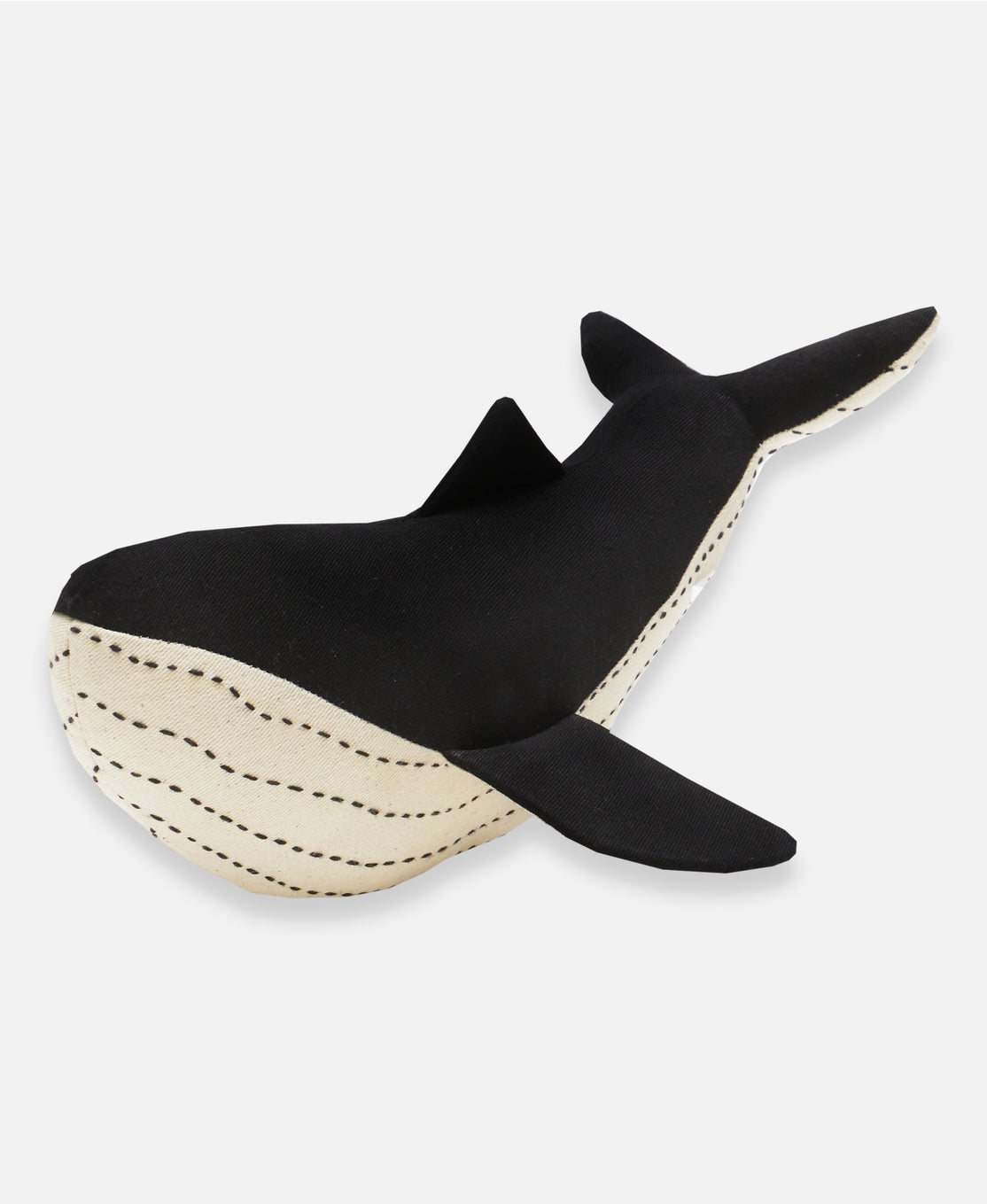 Adorable and eco-friendly stuffed whale features kantha-stitched details and is hand-made from upcycled scrap fabric pieces.