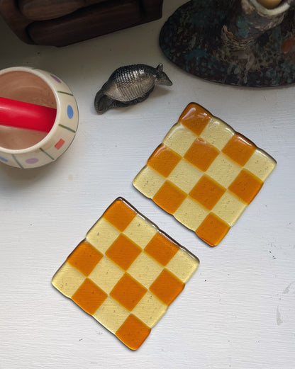 chelbie hunger Glass Checker Coaster