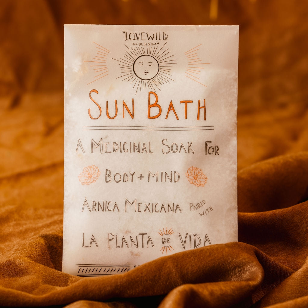 Sun bath soak couples the magic of the nopal with Mexican arnica and epsom salt. lovewild design
