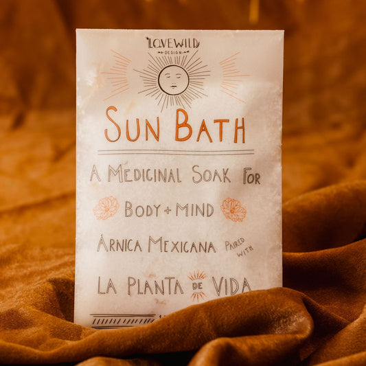 Sun bath soak couples the magic of the nopal with Mexican arnica and epsom salt. lovewild design
