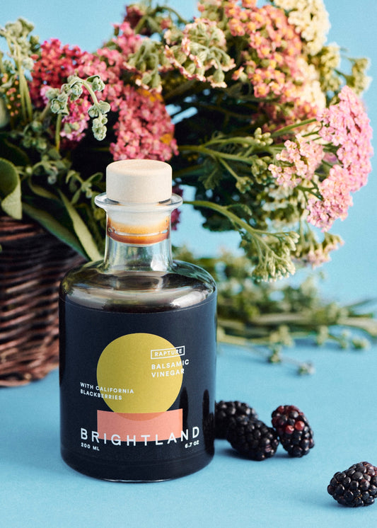 Rapture is a raw balsamic vinegar that is double fermented with California zinfandel grapes and ripe Triple Crown blackberries. Lovingly crafted on a nutrient-dense, family-run farm in California’s Central Coast