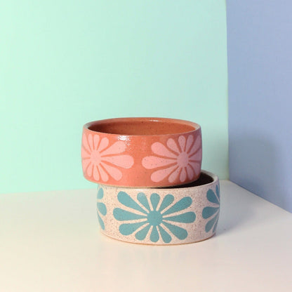 Wheel thrown stoneware bowls for your pets. Speckled Buff clay with matte and gloss glazes. Glazes are pet safe