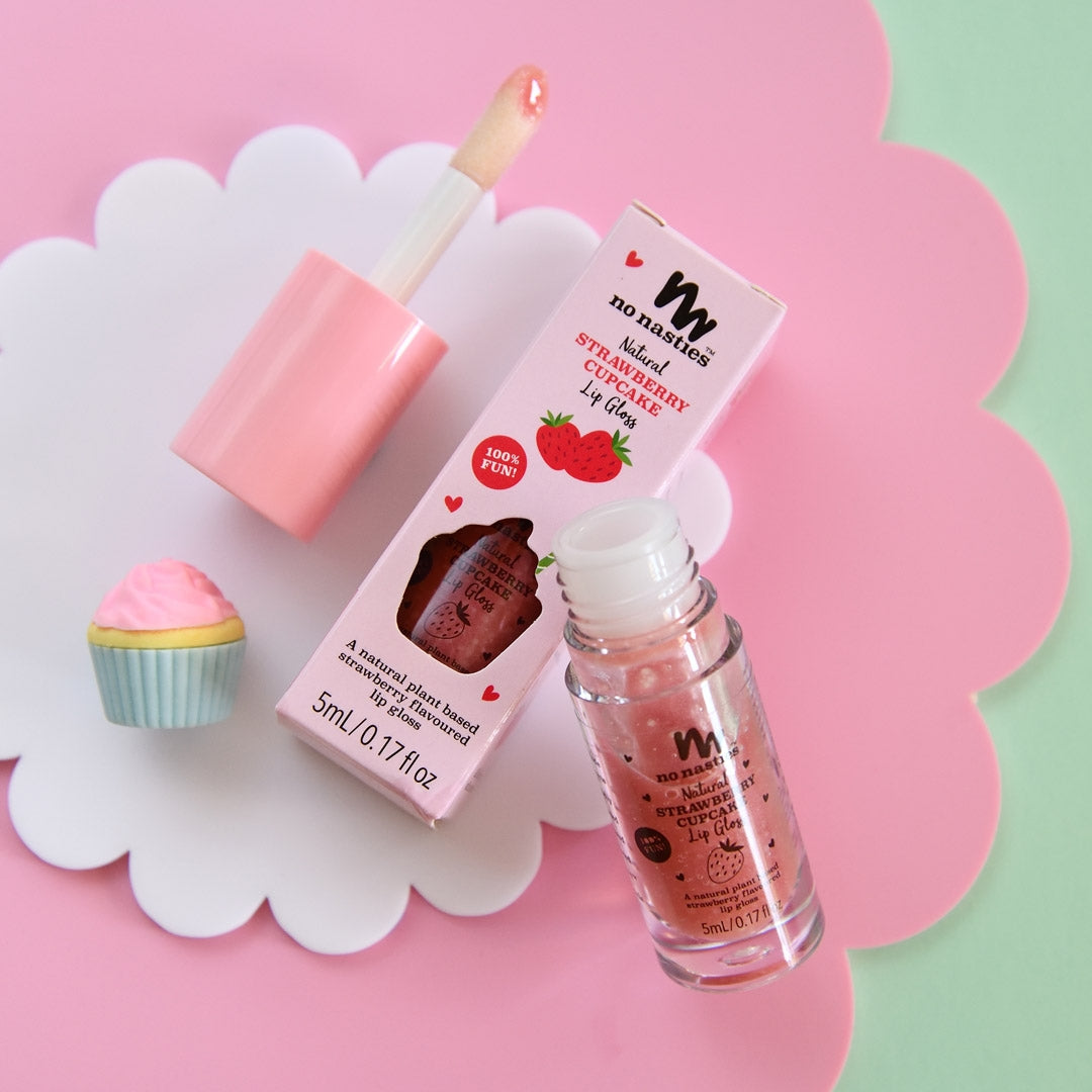 No Nasties Kids Lip Gloss is made with natural, vegan ingredients and designed in age appropriate colors that kids love. They come with an easy to use wand applicator and glides on like a lip gloss and leaves a balmy feel for hydration.