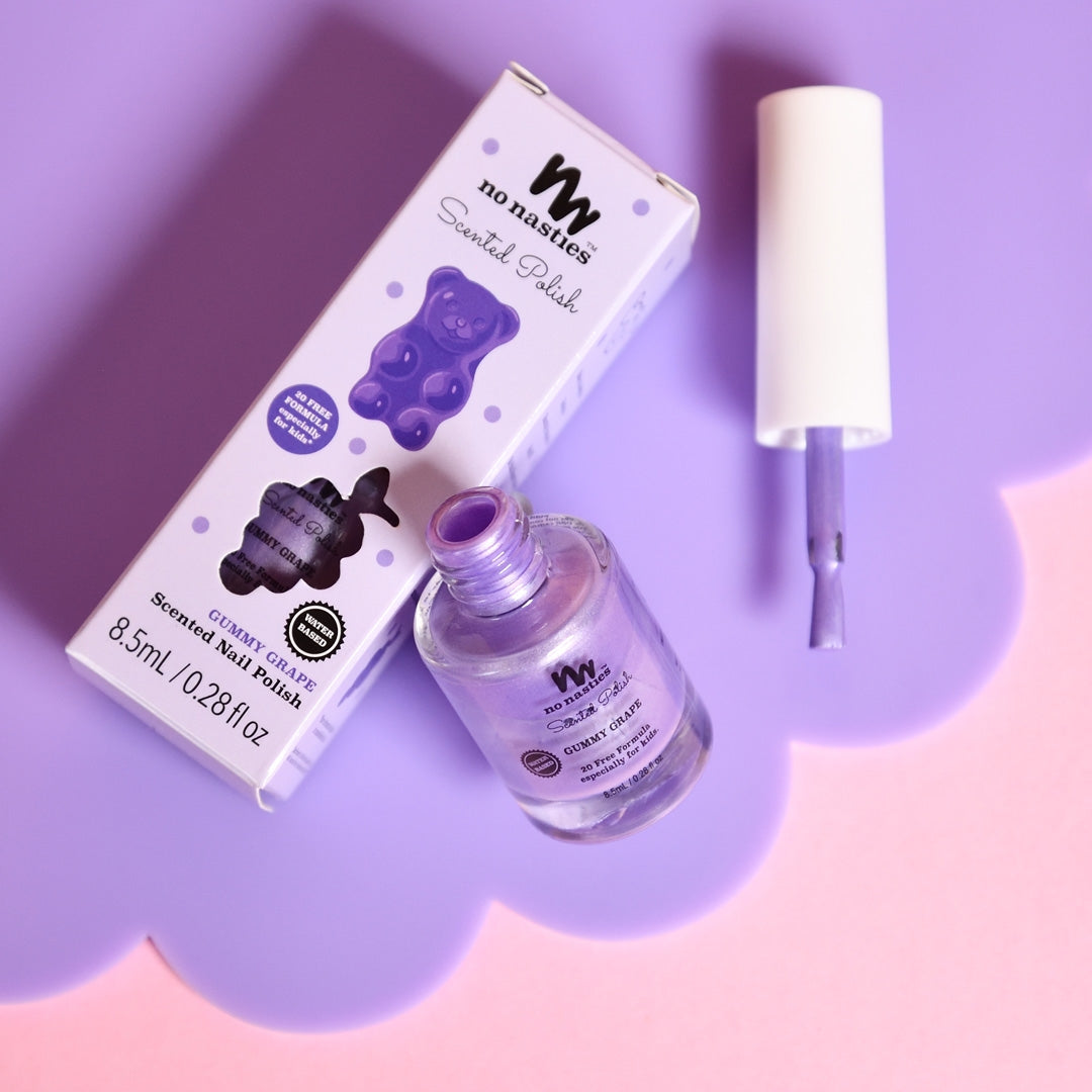 No Nasties Kids Nail Polishes are 20 free and formulated for play, not to stay, as in they don't require nail polish remover. Made with minimal vegan ingredients, they're easy to use and easy to remove. 