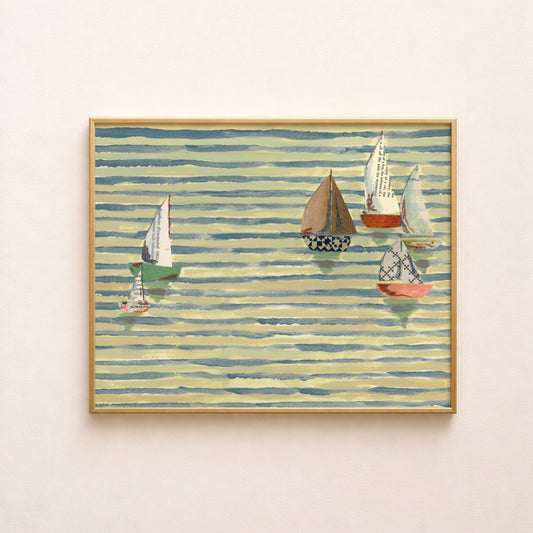 Sailboats on Stripes Print