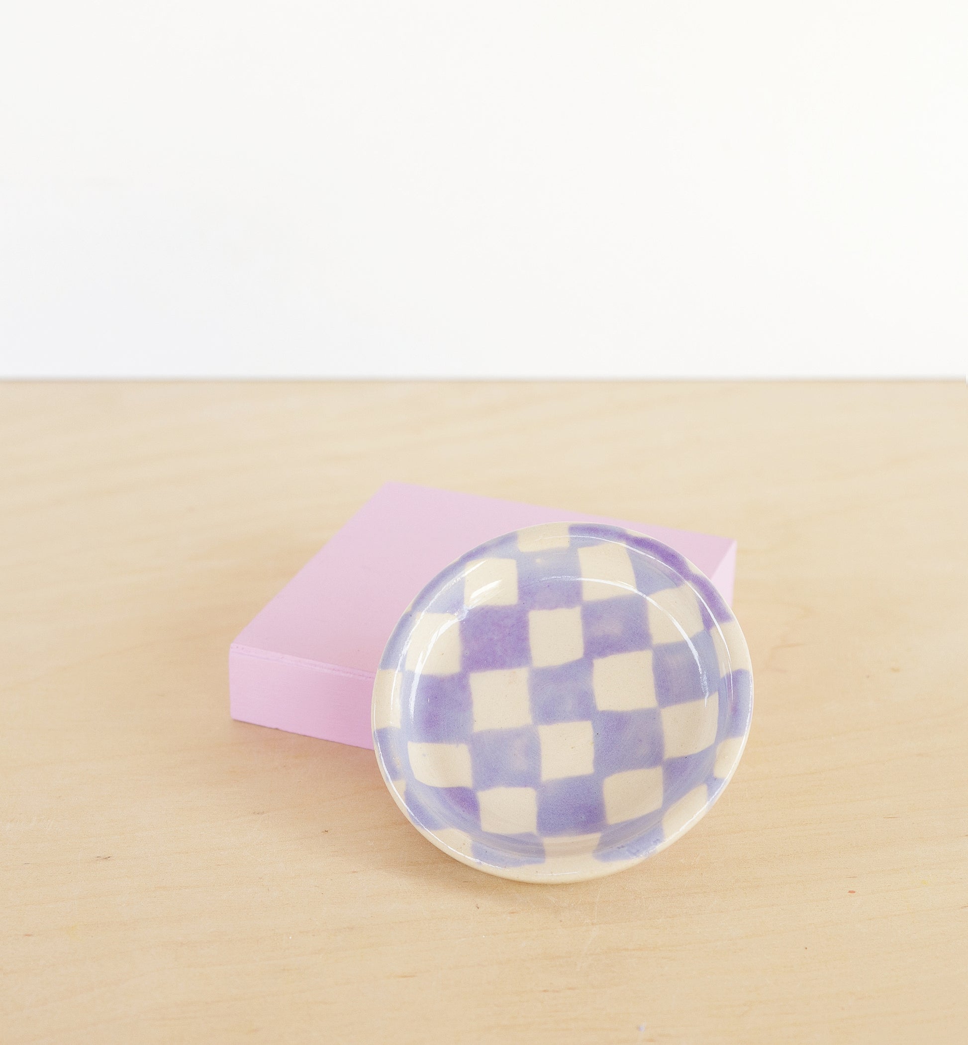 nightshift ceramics -Petite ceramic jewelry dish with hand painted checkerboard pattern.