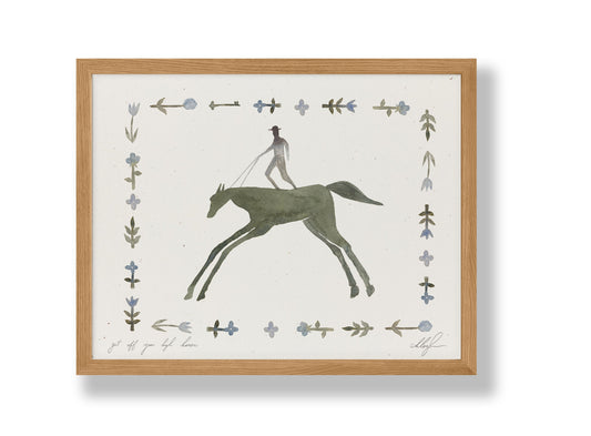 Get Off Your High Horse Print by Coco Shalom. Prints are made with 100% recycled paper, containing 30% post consumer waste, produced with 100% green power and 0% BS.
