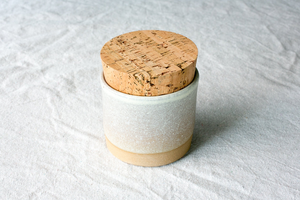 stoneware salt jar with cork lid settle ceramics