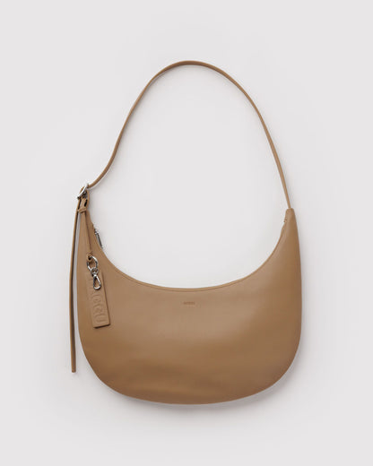Medium Recycled Leather Flat Crescent Bag