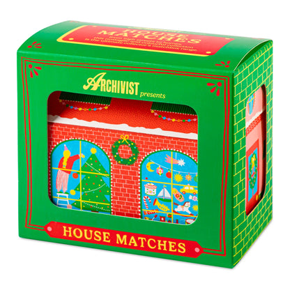 Box of 'House Matches' by Archivist with colorful illustrations on a white background - Archivist Gallery House Matches