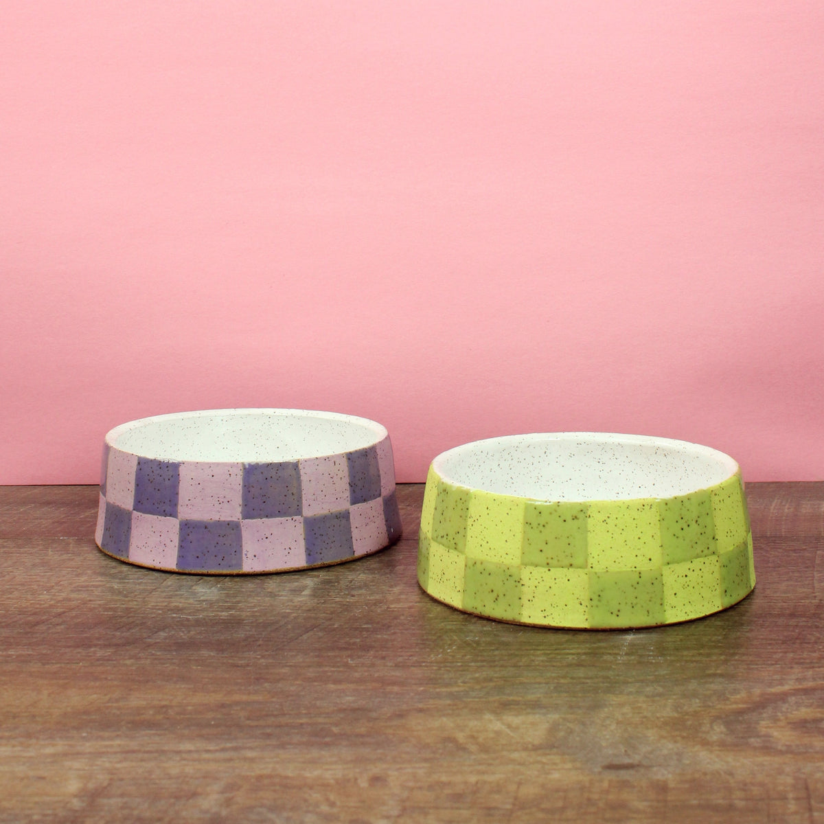 Wheel thrown stoneware bowls for your pets. Speckled Buff clay with matte and gloss glazes. Glazes are pet safe