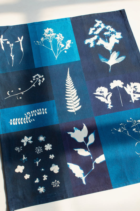 Cyanotype Flower Tea Towel