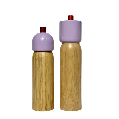 Sustainable wood salt and pepper grinder in modern colorful style