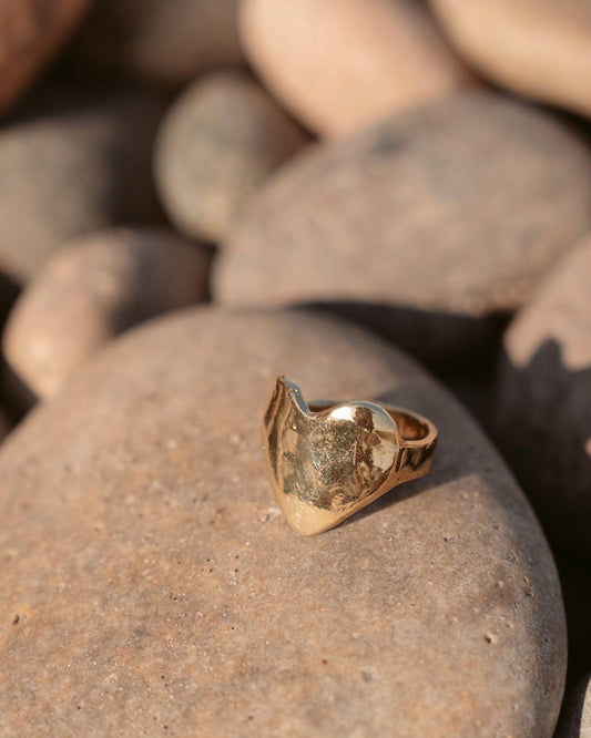 Crafted from an original wax sculpture, this chunky heart signet is named for the Greek god of love. Serves as a gentle reminder to love yourself. Cast in recycled brass or sterling silver for a luxurious finish. Designed & handmade in Los Angeles.