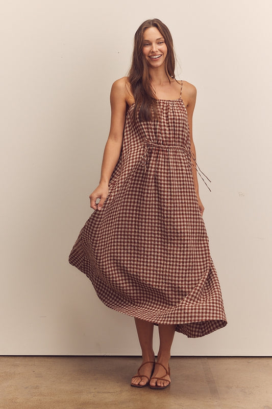 Amente Shirring Gingham Cami Dress