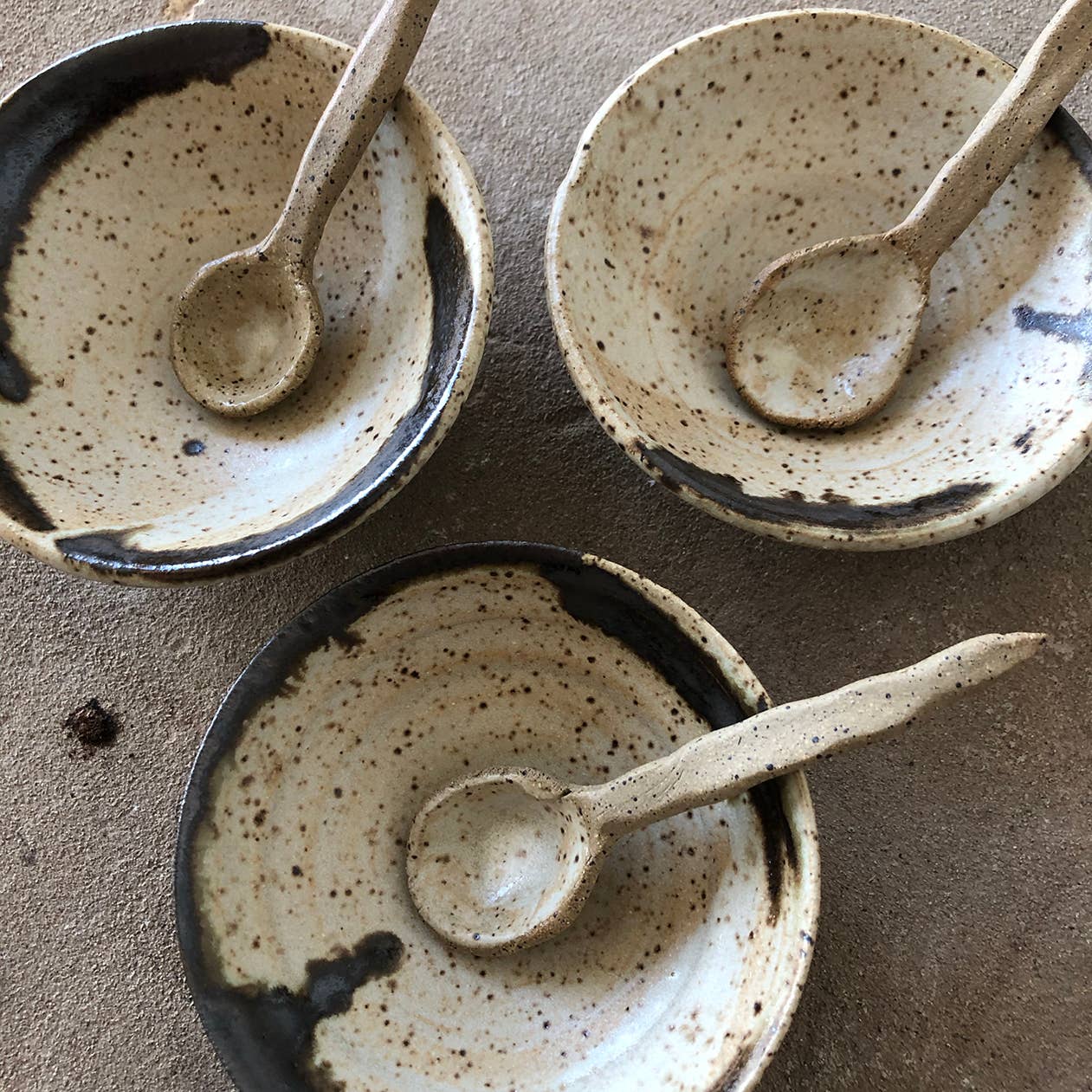 Handmade ceramic bowl & spoon set. Perfect for spices or small sauce servings. Crafted in Lakewood, OH by Gina DeSantis.