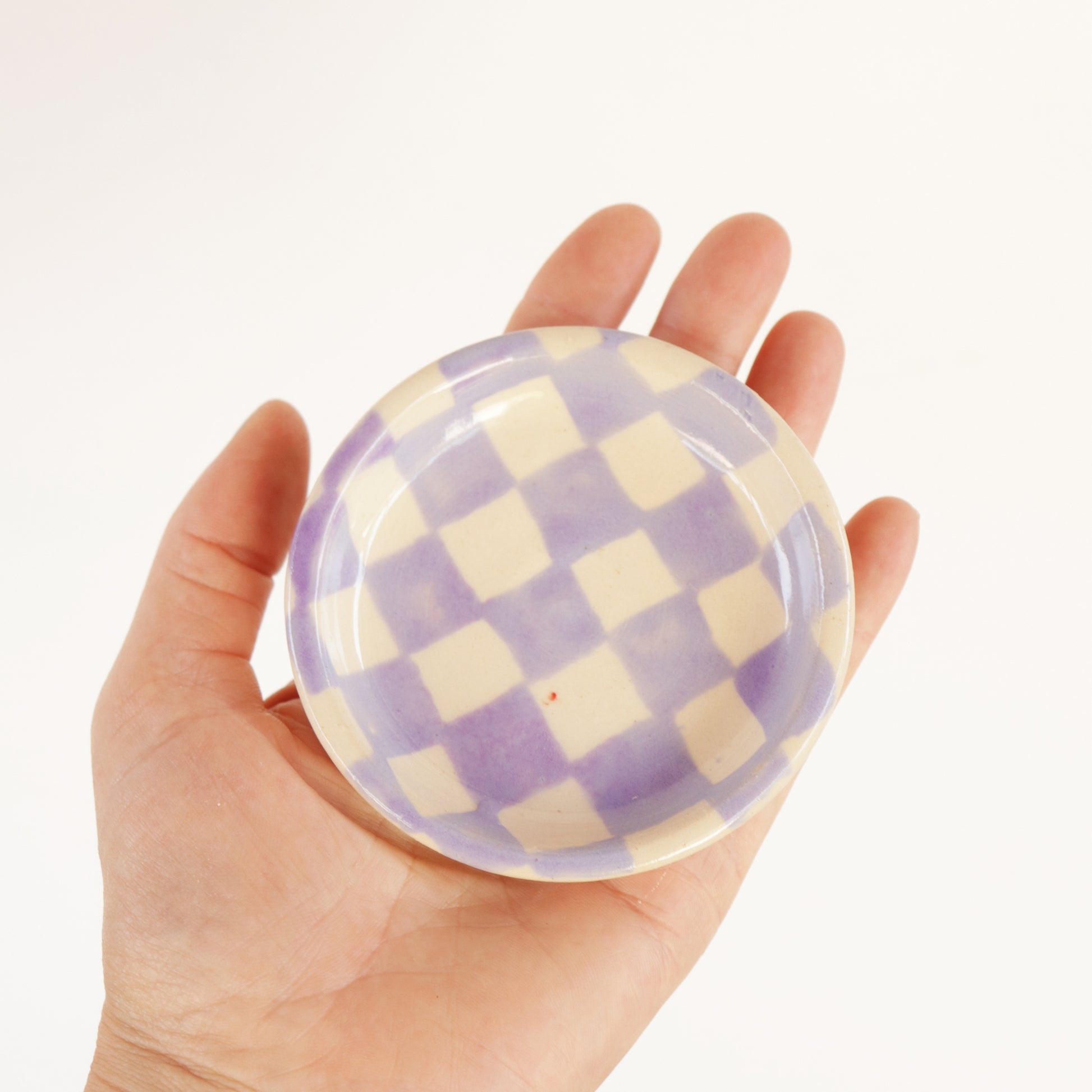 nightshift ceramics -Petite ceramic jewelry dish with hand painted checkerboard pattern.