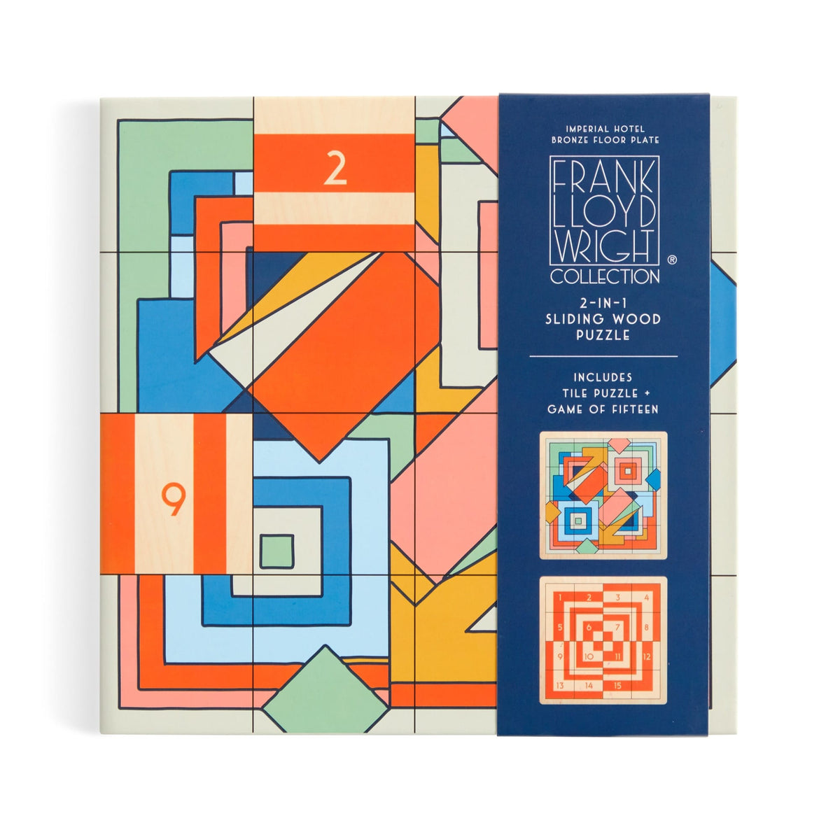 The Frank Lloyd Wright Imperial Hotel 2-in-1 Sliding Wood Puzzle includes both a puzzle and a game. 