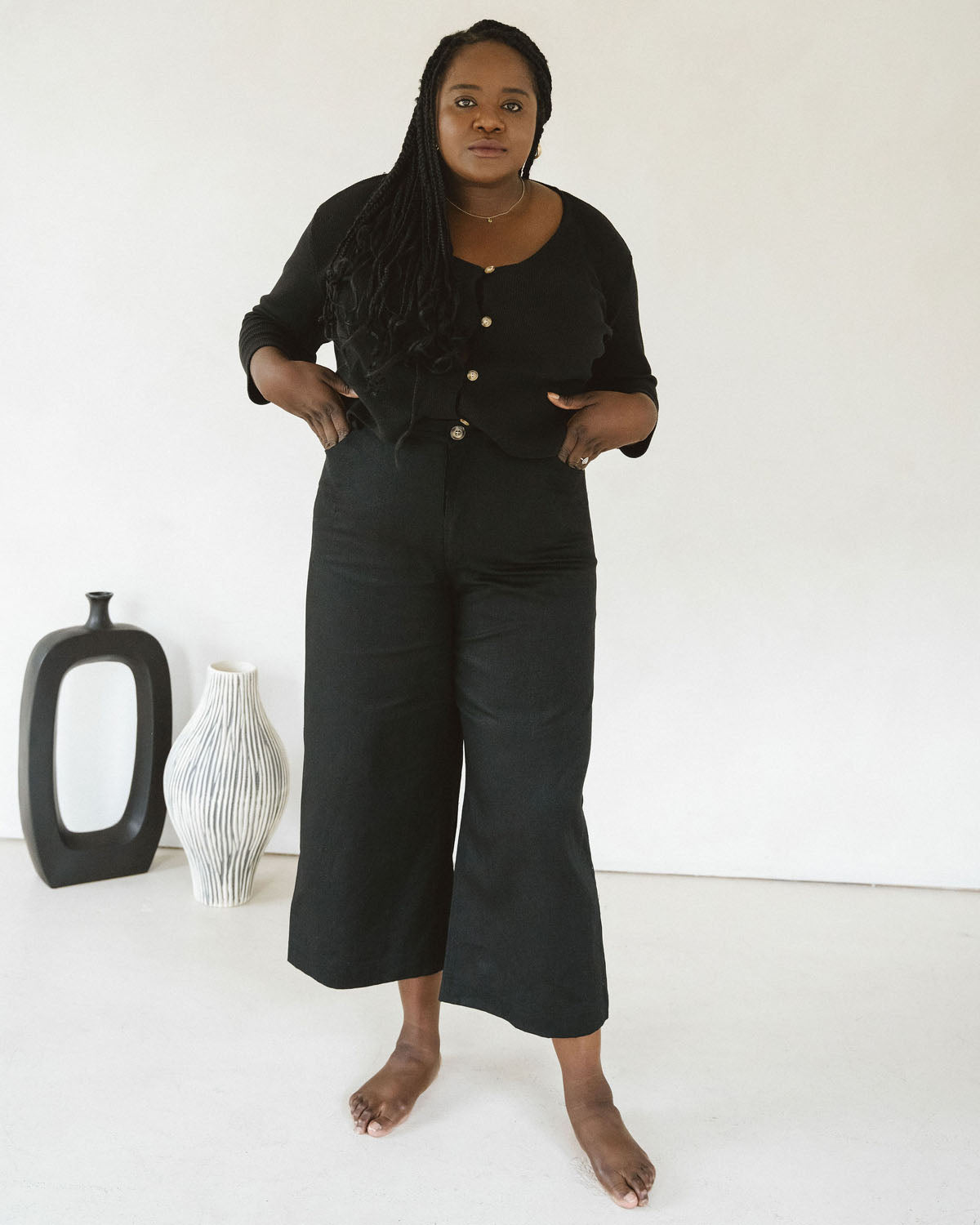 harly jae james blouse in black handmade in Vancouver with organic cotton