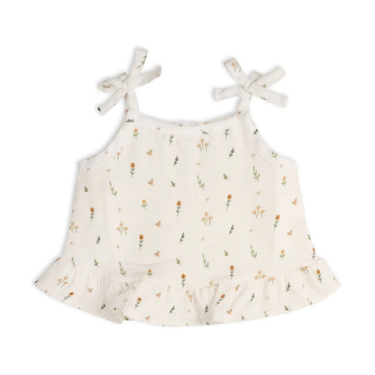 Organic muslin top and baby bloomers set for babies featuring a floral print in pastels