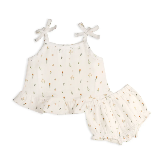 Organic muslin top and baby bloomers set for babies