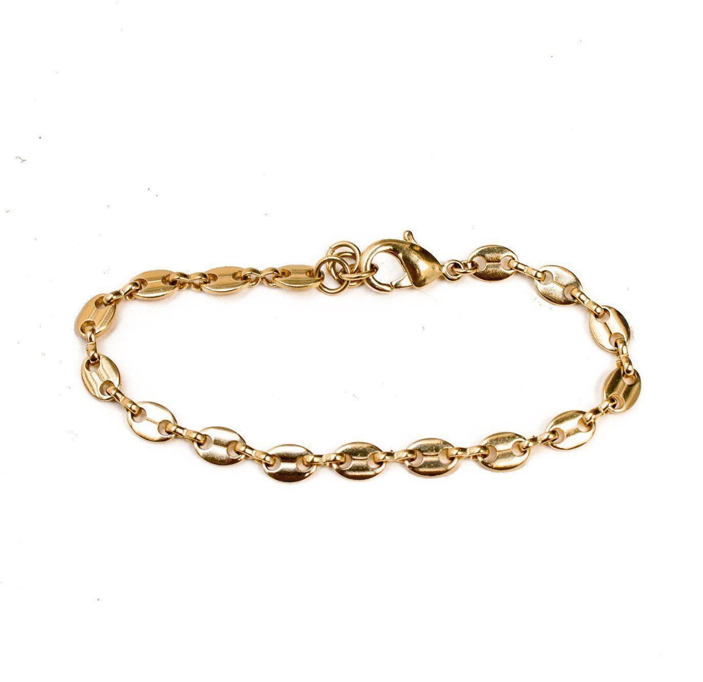 A classic gold plated mariner chain bracelet is an easy to wear statement piece. 7.5" - Designed and handmade in Downtown Los Angeles.