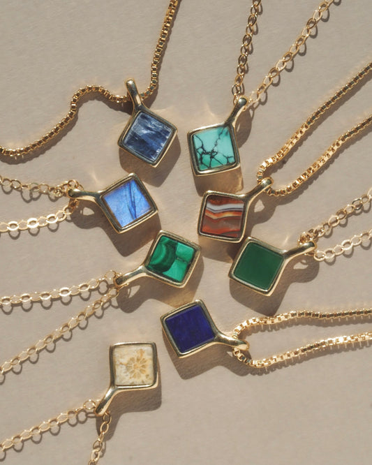Mountainside Mesa Necklace - In this design, the delicate diamond shaped custom cut stone the real star. A tiny wearable work of natural stone art, a cut and polished slice of rock and mineral formed in the earth ~ a symbol of growth, development and change. Handmade in the Santa Cruz Mountains.