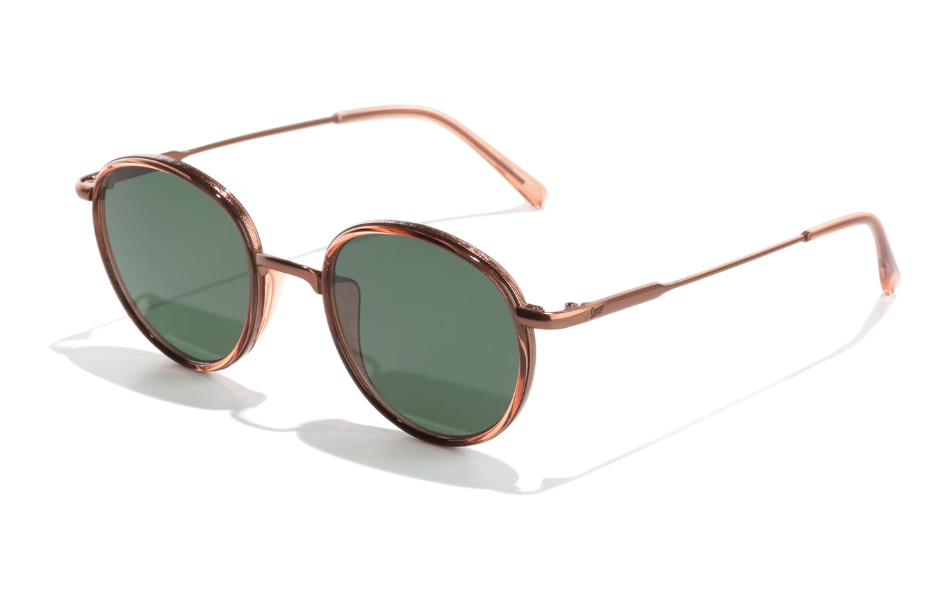 Eco-friendly polarized sunglasses made from recycled plastic. The Baia is a small sized round frame with enhanced glare protection. Unisex, rocked by guys and gals worldwide.