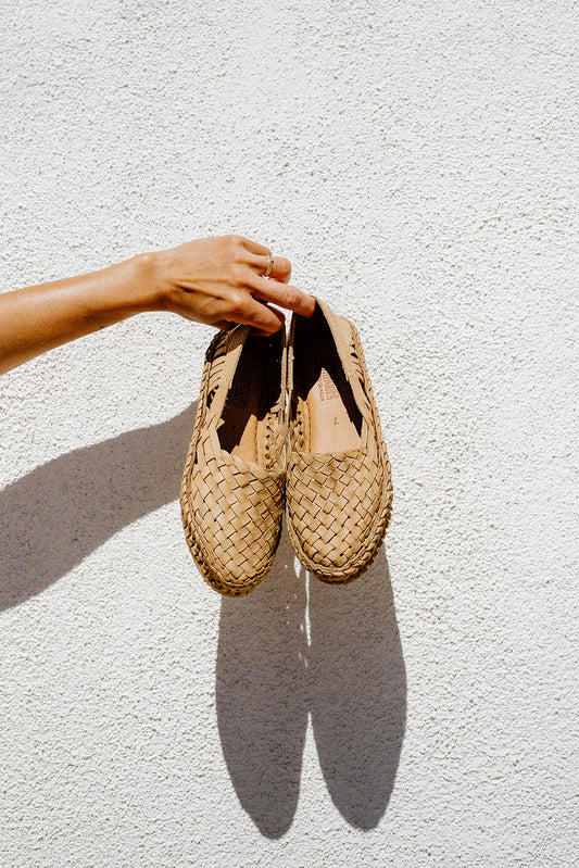 Mohinders Women's Natural Leather Woven Flats hand made by master shoe makers in India.