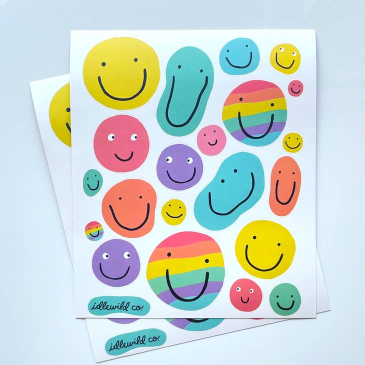 smiley face Stickers are perfect for laptops, water bottles, notebooks, phone cases, cars, ANYWHERE!  These die cut stickers are printed on matte-coated, water-resistant paper stock for maximum longevity.
