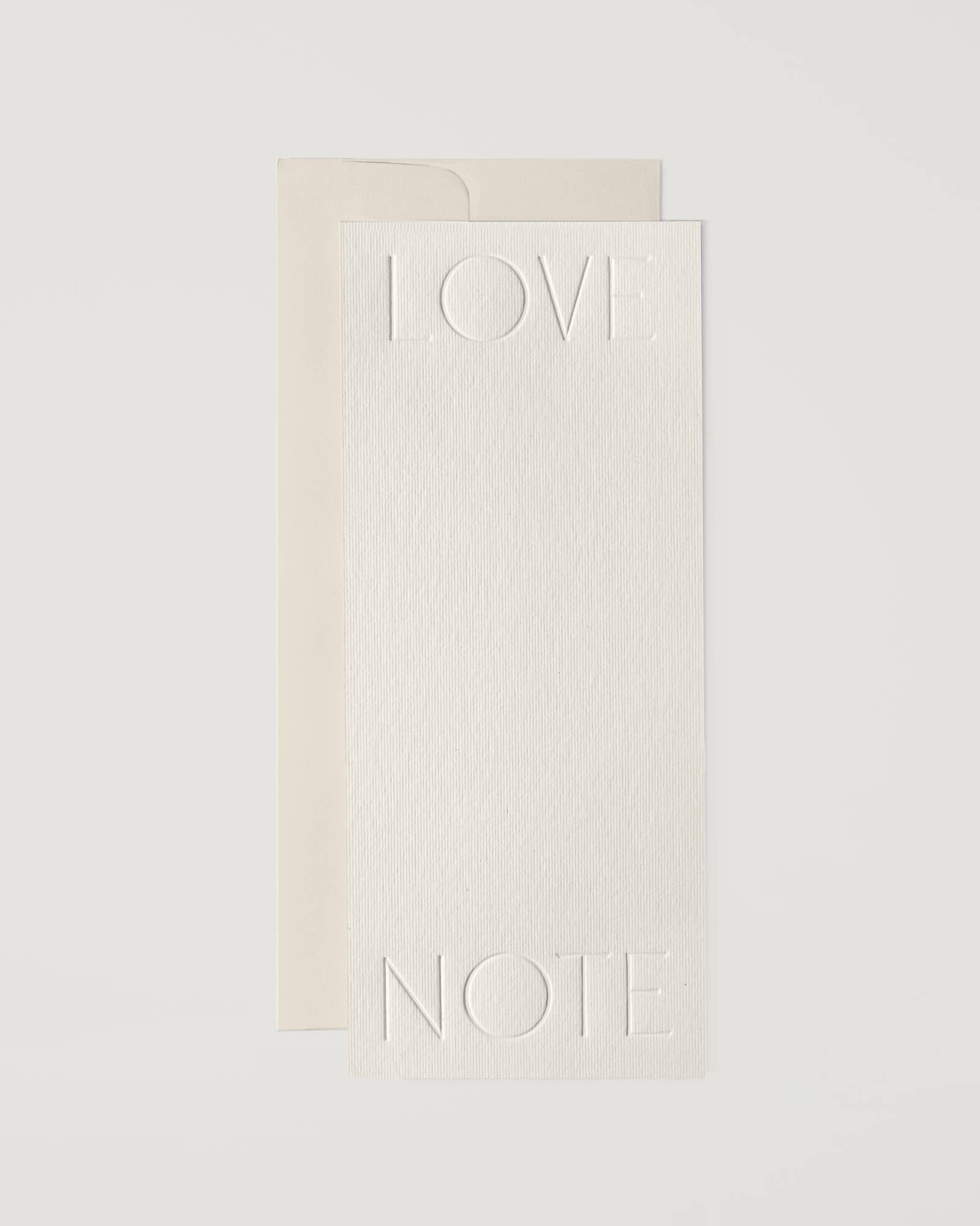 A modern love note intended to serve as a keepsake to mark a moment in time.  Letterpress printing on luxe ribbed stock made from recycled hemp. Comes with a corresponding envelope.  3.875’’ x 9.25’’ 