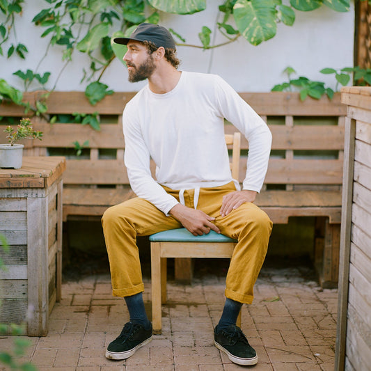 Baja long-sleeved tee in a hemp and organic cotton blend by Jungmaven in white