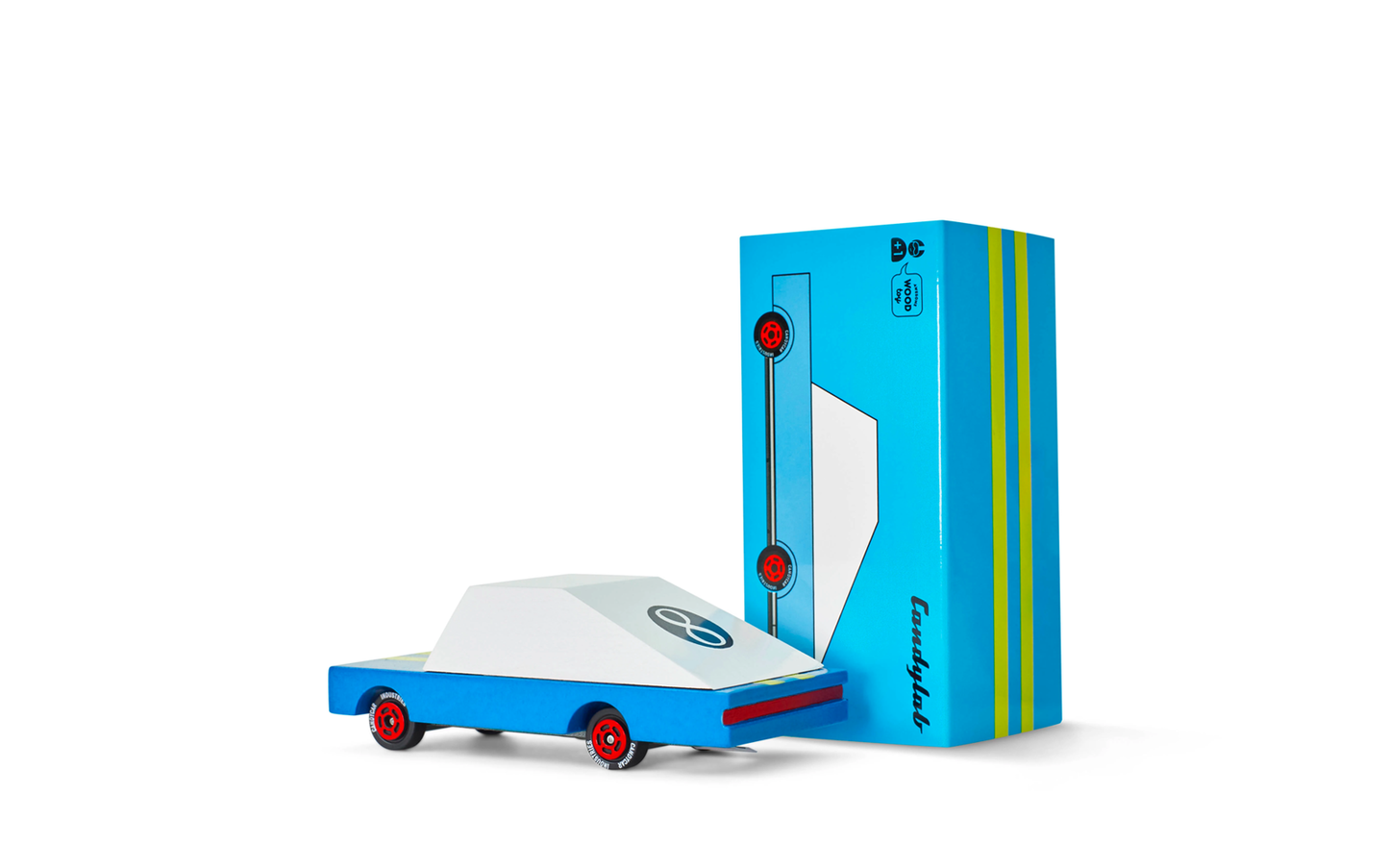 Blue Racer classic toy car by Candylab Toys features solid beech wood and water-based paints. Made sustainably, made to last, made for fun.  available at thread spun