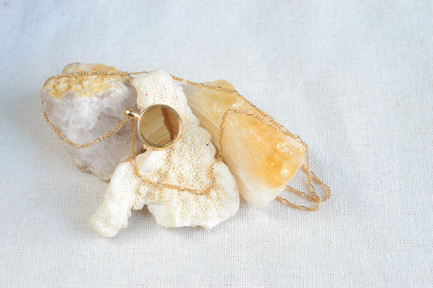 Handmade stone necklace featuring ethically sourced stones on gold-fill or sterling silver, sturdy figaro chain. These are heirloom pieces to hand down.