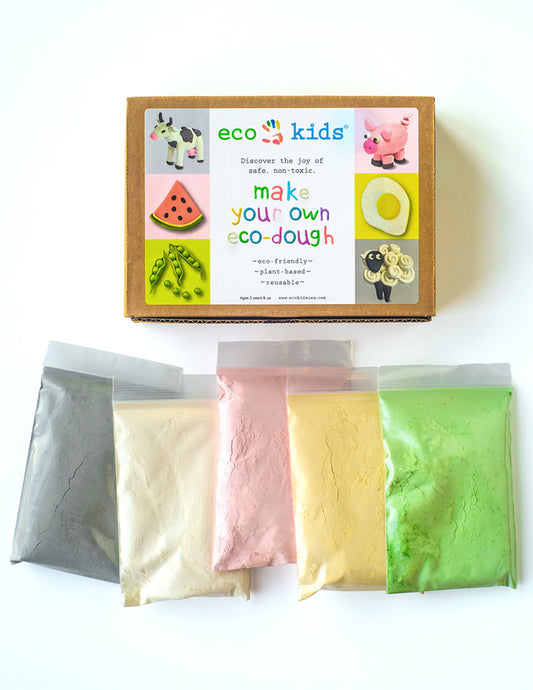 Promote tactile and visual exploration and enjoy the satisfaction and enjoyment of creating over two pounds of plant-based food grade eco dough! No boiling water or cooking required. Set of 5 colors of eco-dough to mix your own.