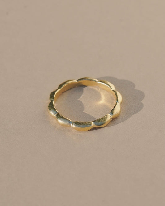 Sleek, shiny floral inspired petal ring, with a smooth scalloped edge, intended to represent blooming growth and development. Available in Gold Vermeil or Sterling Silver. Handmade in the Santa Cruz Mountains.