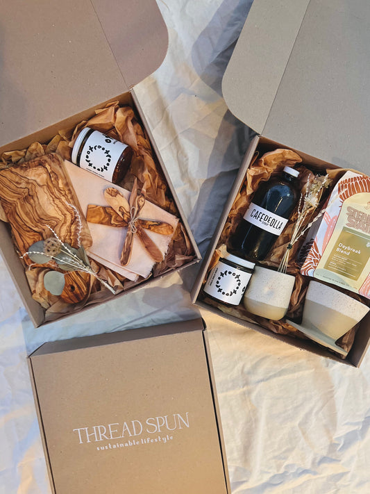 Eco friendly gift wrapping that looks cute to boot and gives you one less thing to have to do. We'll arrange your order in one of our gift boxes (which are made with 100% recycled materials) and finish it off with twine, a dried flower bundle, and a dried orange. 